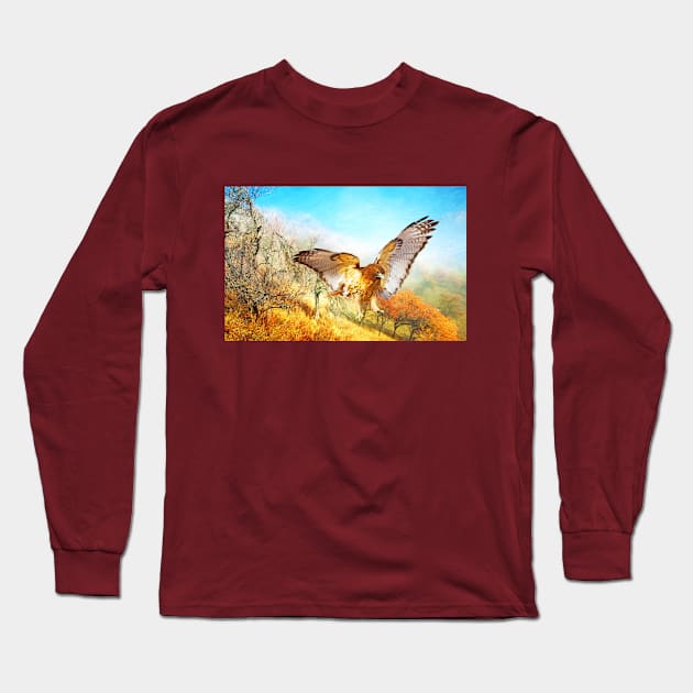 Red-tail Hawk in Autumn Long Sleeve T-Shirt by lauradyoung